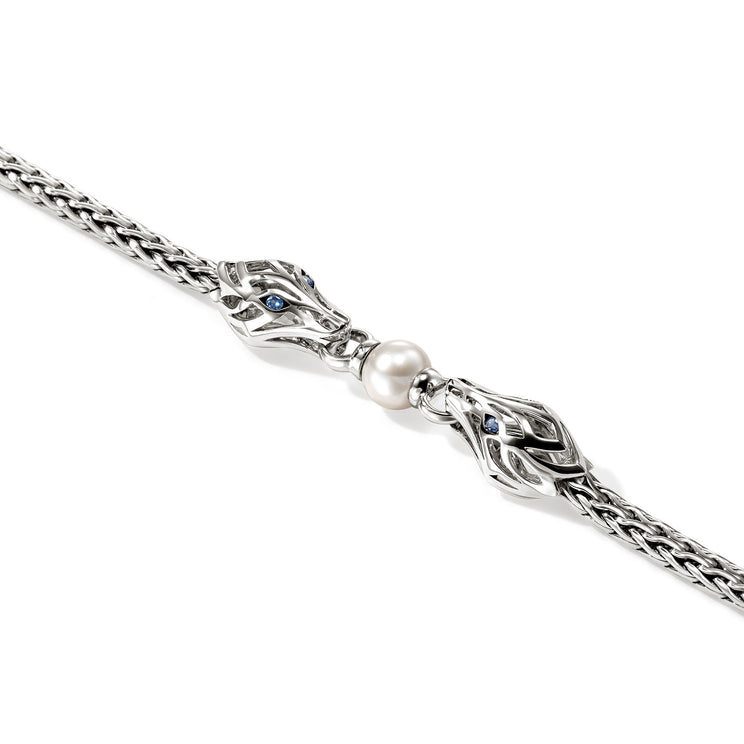 Naga Silver 3.5mm Slim Chain Station Bracelet with 6-6.5mm Cultured Fresh Water Pearl Sz M by John Hardy