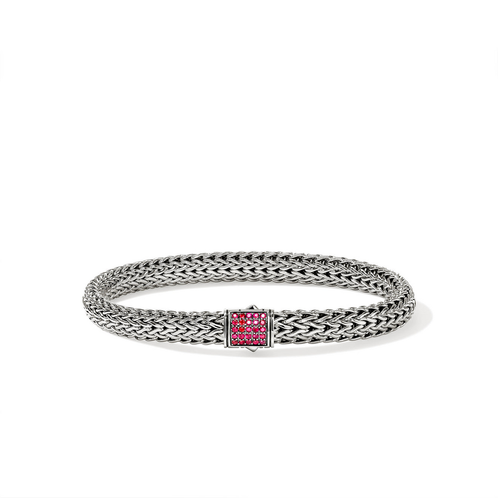 Icon Silver 6.5mm Small Bracelet with Treated Ruby Sz M by John Hardy