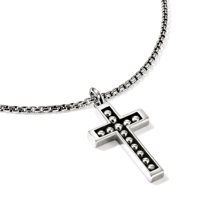 Nailhead Silver Cross Pendant on 2.7mm Box Chain Necklace Sz 22 by John Hardy