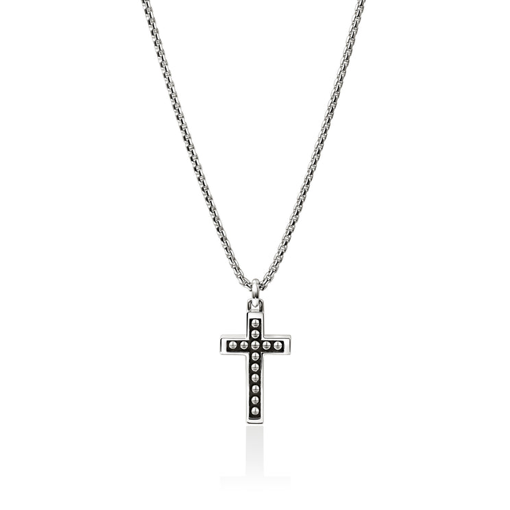 Nailhead Silver Cross Pendant on 2.7mm Box Chain Necklace Sz 22 by John Hardy