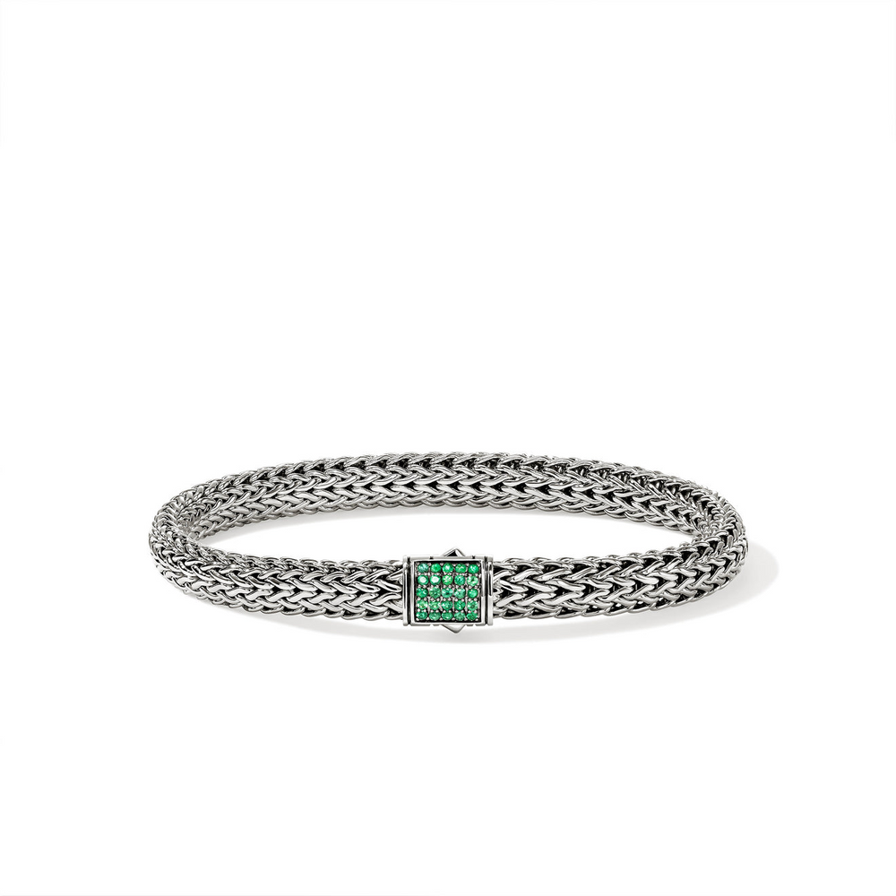 Icon Silver 6.5mmm Small Bracelet with Emerald Sz M by John Hardy