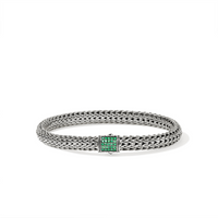 Icon Silver 6.5mmm Small Bracelet with Emerald Sz M by John Hardy