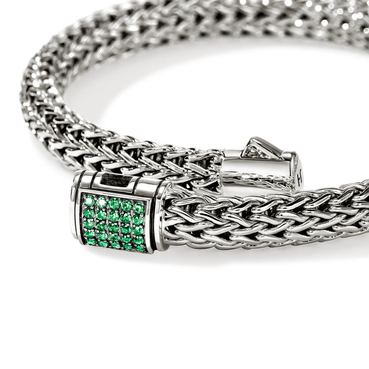 Icon Silver 6.5mmm Small Bracelet with Emerald Sz M by John Hardy