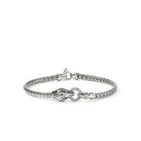 Naga Silver Diamond Pave Slim Chain Bracelet with Blue Sapphire Eyes Sz M by John Hardy