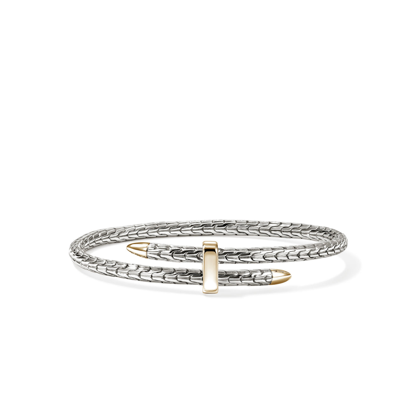 Sterling Silver and 14K Yellow Gold Spear Flex Cuff 4mm Sz M