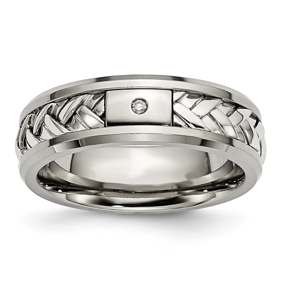 Chisel Titanium with Sterling Silver Inlay Polished 0.01ct Diamond 7mm Band Sz 10