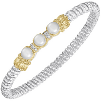Sterling Silver & 14K Yellow Gold Pearl & 0.05cttw Diamond 4mm Closed Band Bracelet by Vahan