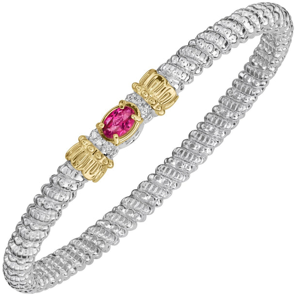 Sterling Silver & 14K Yellow Gold Pink Topaz & 0.03cttw Diamond 4mm Closed Band Bracelet by Vahan