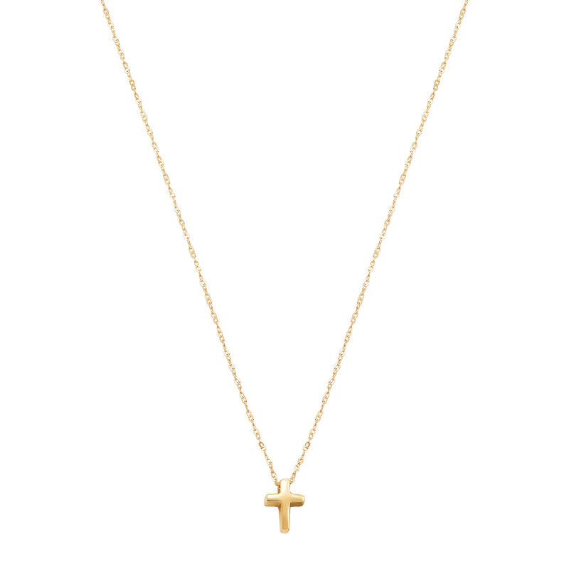 14K Yellow Gold Polished Cross on Cable Chain 18"