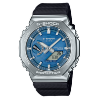 Metal Bezel, Blue Face, & Black Band Watch by G-Shock