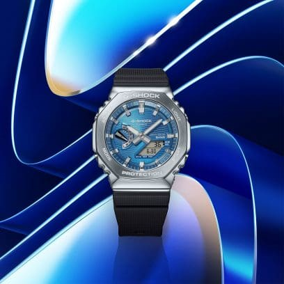 Metal Bezel, Blue Face, & Black Band Watch by G-Shock