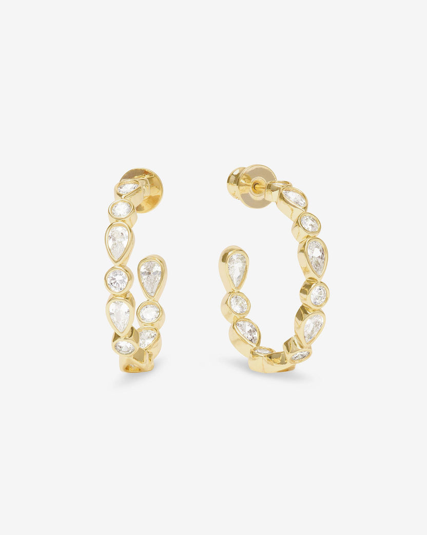 Gold Plated Isla Hoops 1" with Simulated Diamonds