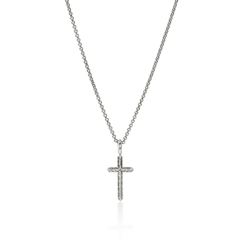 Essentials Spiritual Silver Cross Pendant on 1.5mm Rolo Chain Sz 16-18 by John Hardy