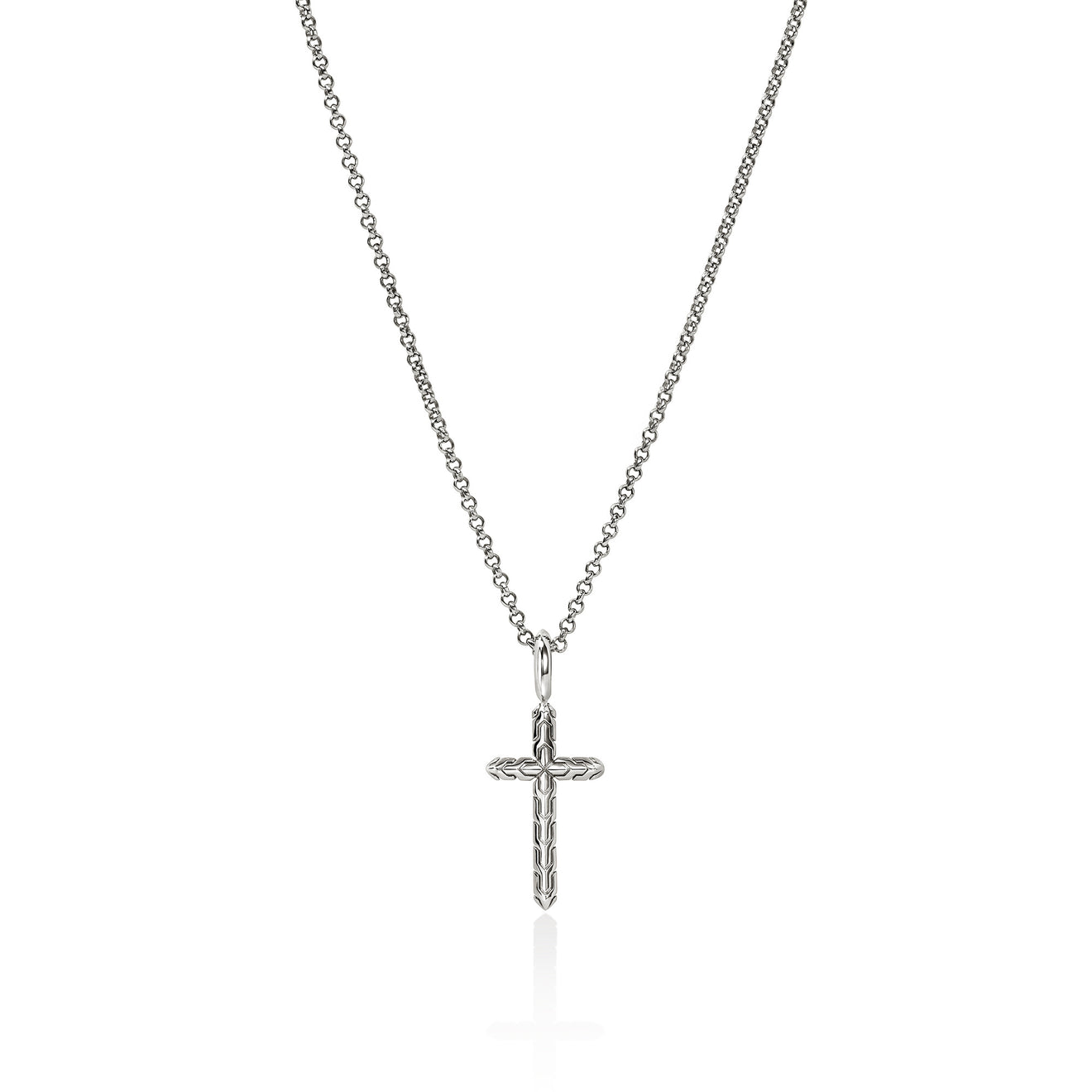 Essentials Spiritual Silver Cross Pendant on 1.5mm Rolo Chain Sz 16-18 by John Hardy
