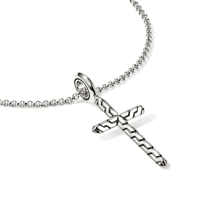 Essentials Spiritual Silver Cross Pendant on 1.5mm Rolo Chain Sz 16-18 by John Hardy