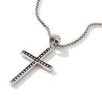 Carved Chain Silver Jawan Cross Pendant w/ Box Chain Necklace Sz 20 by John Hardy