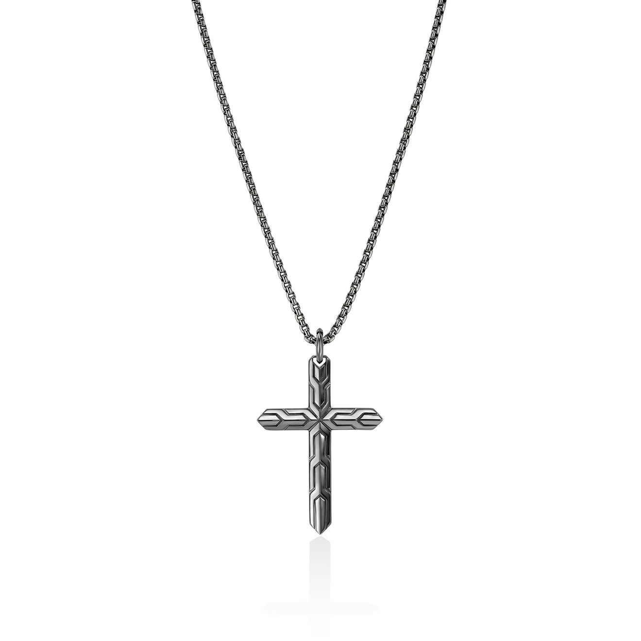 Icon 50 Silver Cross Pendant with Black Rhodium on 2.7mm Box Chain Sz 22 by John Hardy