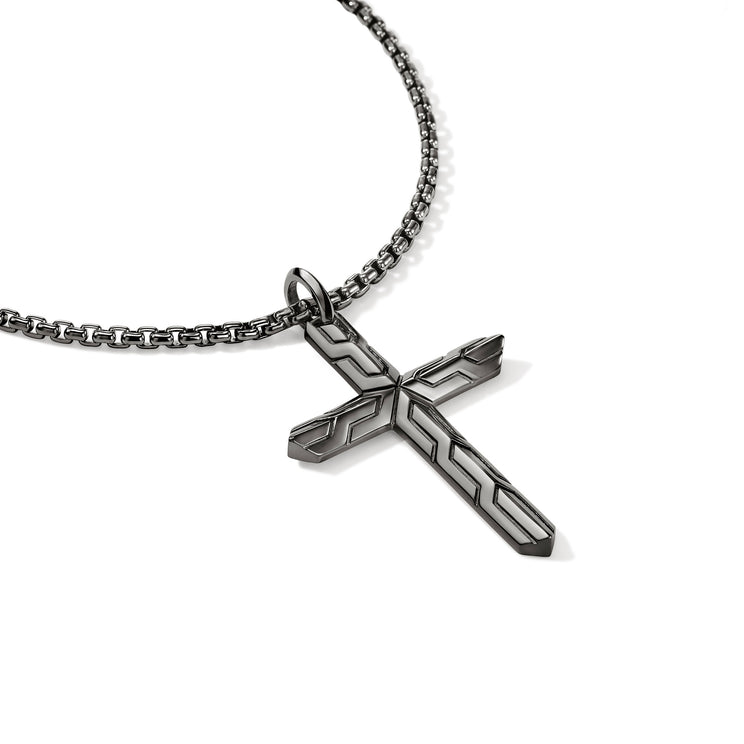 Icon 50 Silver Cross Pendant with Black Rhodium on 2.7mm Box Chain Sz 22 by John Hardy