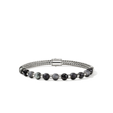 Men's Silver Bracelet with 6mm Treated Black Onyx, Matte Hematite & Eagle Eye by John Hardy Sz UL