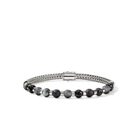 Men's Silver Bracelet with 6mm Treated Black Onyx, Matte Hematite & Eagle Eye by John Hardy Sz UL