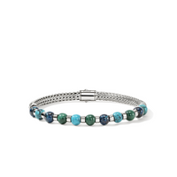 Men's Silver Bracelet with 6mm Treated Chrysocolla, Malachite, & Treated Turquoise by John Hardy