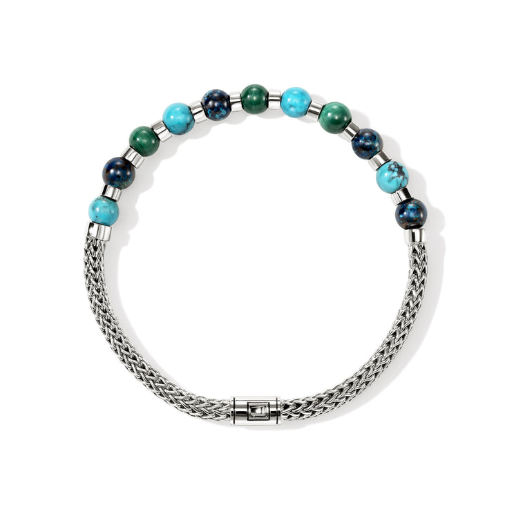 Men's Silver Bracelet with 6mm Treated Chrysocolla, Malachite, & Treated Turquoise by John Hardy