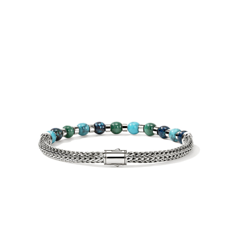 Men's Silver Bracelet with 6mm Treated Chrysocolla, Malachite, & Treated Turquoise by John Hardy