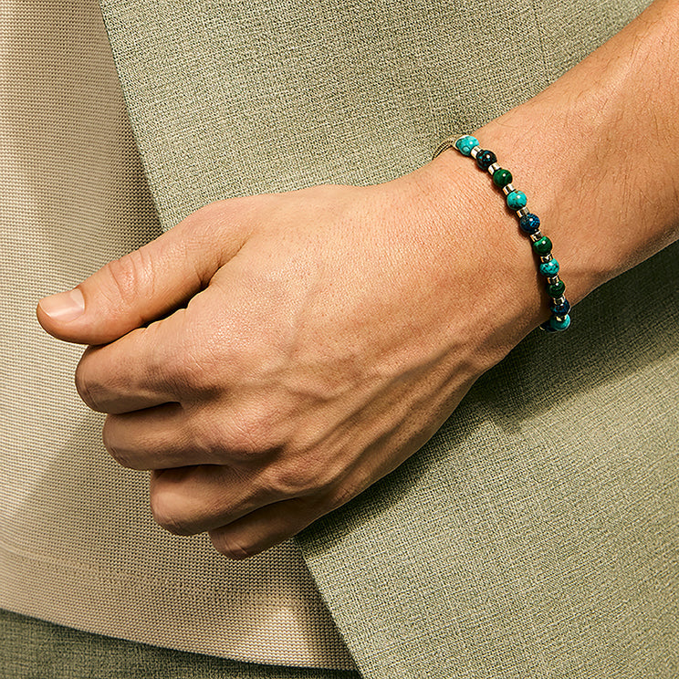 Men's Silver Bracelet with 6mm Treated Chrysocolla, Malachite, & Treated Turquoise by John Hardy
