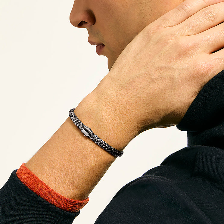 Icon Silver 6.5mm Small Bracelet with Pusher Clasp with Black Rhodium by John Hardy