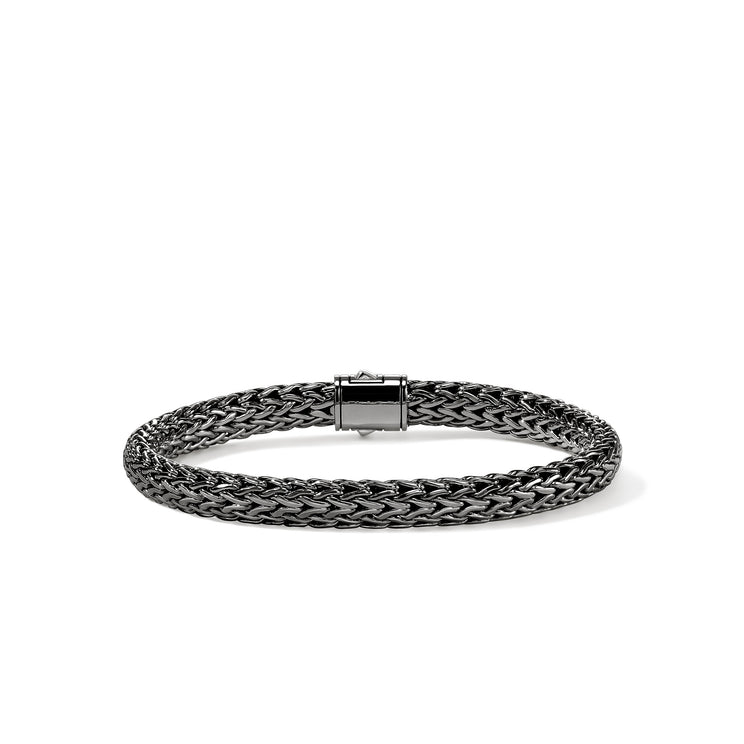 Icon Silver 6.5mm Small Bracelet with Pusher Clasp with Black Rhodium by John Hardy