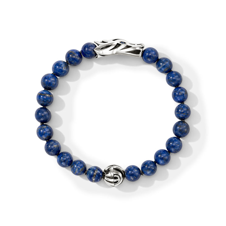 Naga Silver Bracelet with 8mm Lapis Lazuli Beads & Blue Sapphire Eyes Sz UXL by John Hardy