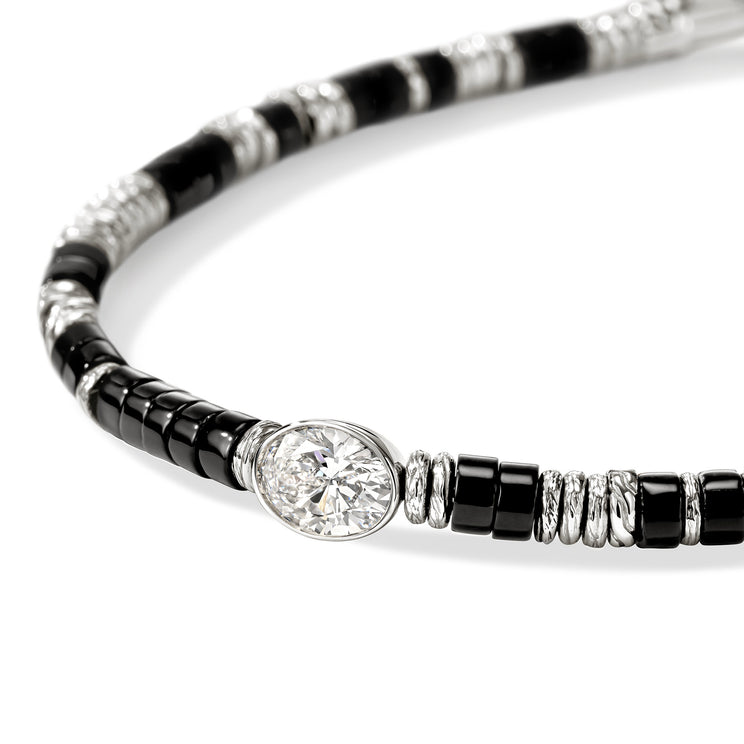 JH Lovestruck Heishi Silver Oval 1ct LAB GROWN Diamond 4mm Treated Black Onyx Beads Bracelet Sz XL by John Hardy