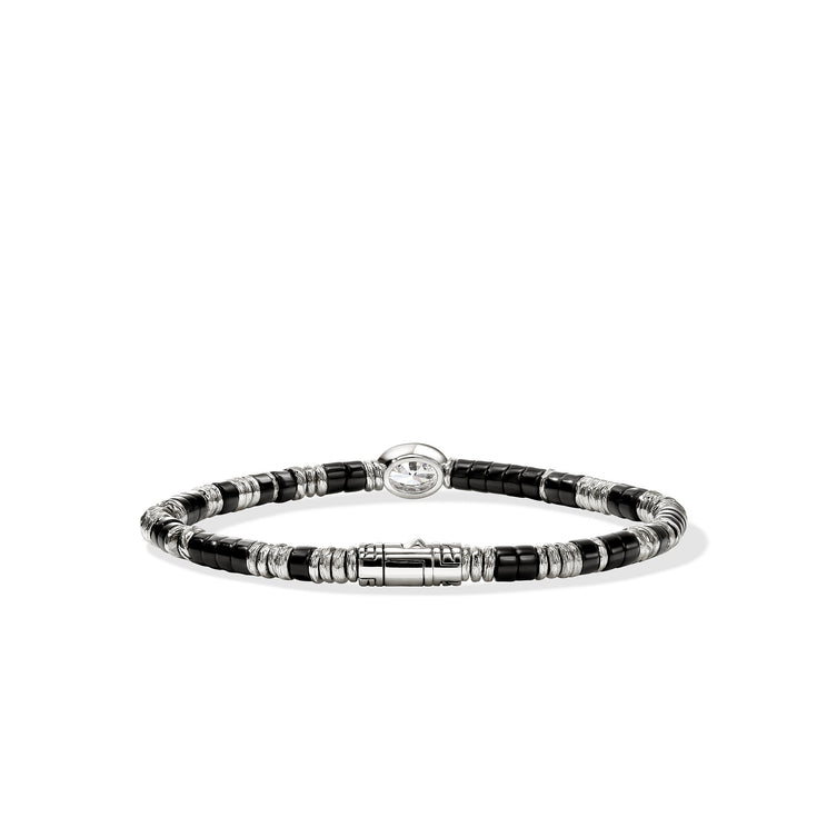 JH Lovestruck Heishi Silver Oval 1ct LAB GROWN Diamond 4mm Treated Black Onyx Beads Bracelet Sz XL by John Hardy