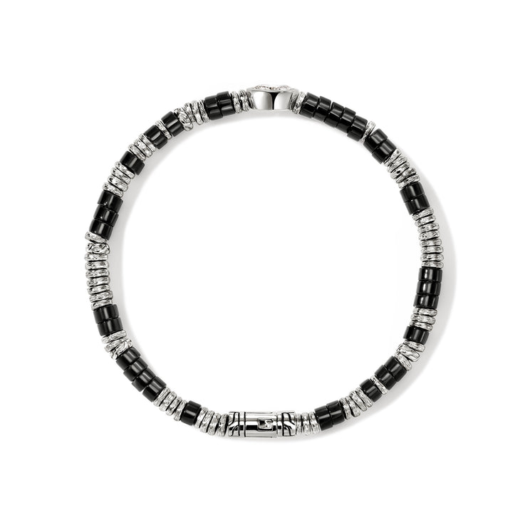 JH Lovestruck Heishi Silver Oval 1ct LAB GROWN Diamond 4mm Treated Black Onyx Beads Bracelet Sz XL by John Hardy
