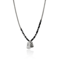Heishi Silver Tag Pendant Necklace with 4mm Treated Black Onyx & Hematite Beads by John Hardy