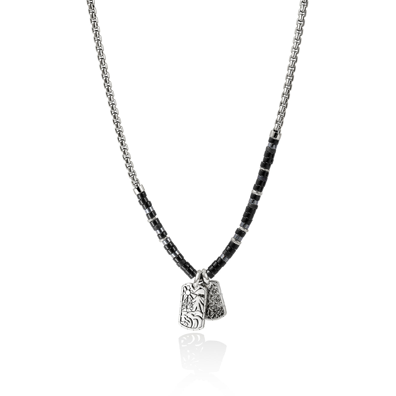 Heishi Silver Tag Pendant Necklace with 4mm Treated Black Onyx & Hematite Beads by John Hardy