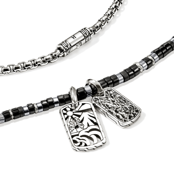 Heishi Silver Tag Pendant Necklace with 4mm Treated Black Onyx & Hematite Beads by John Hardy