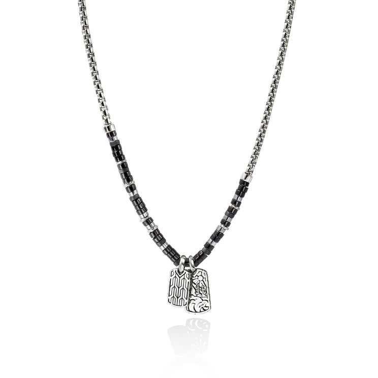 Heishi Silver Tag Pendant Necklace with 4mm Treated Black Onyx & Hematite Beads by John Hardy