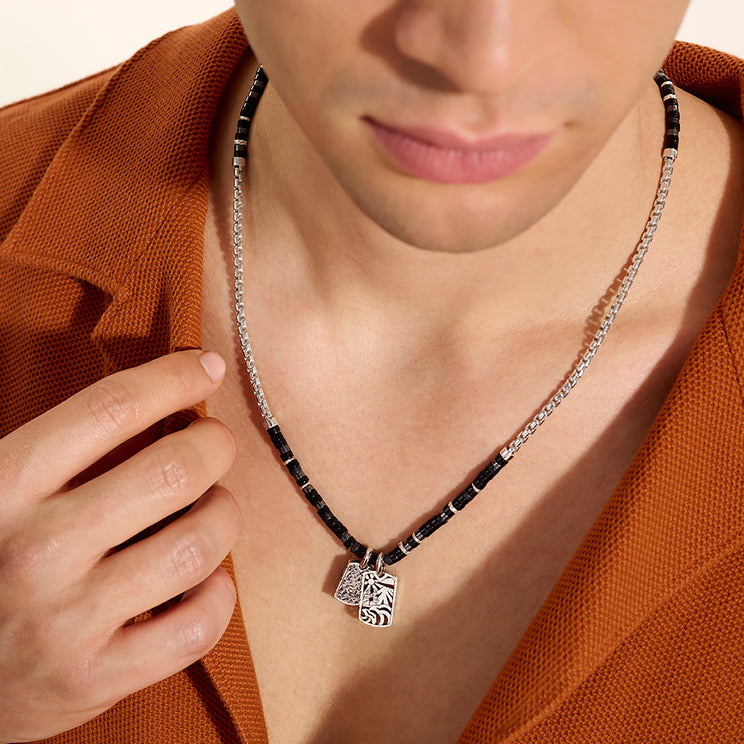 Heishi Silver Tag Pendant Necklace with 4mm Treated Black Onyx & Hematite Beads by John Hardy