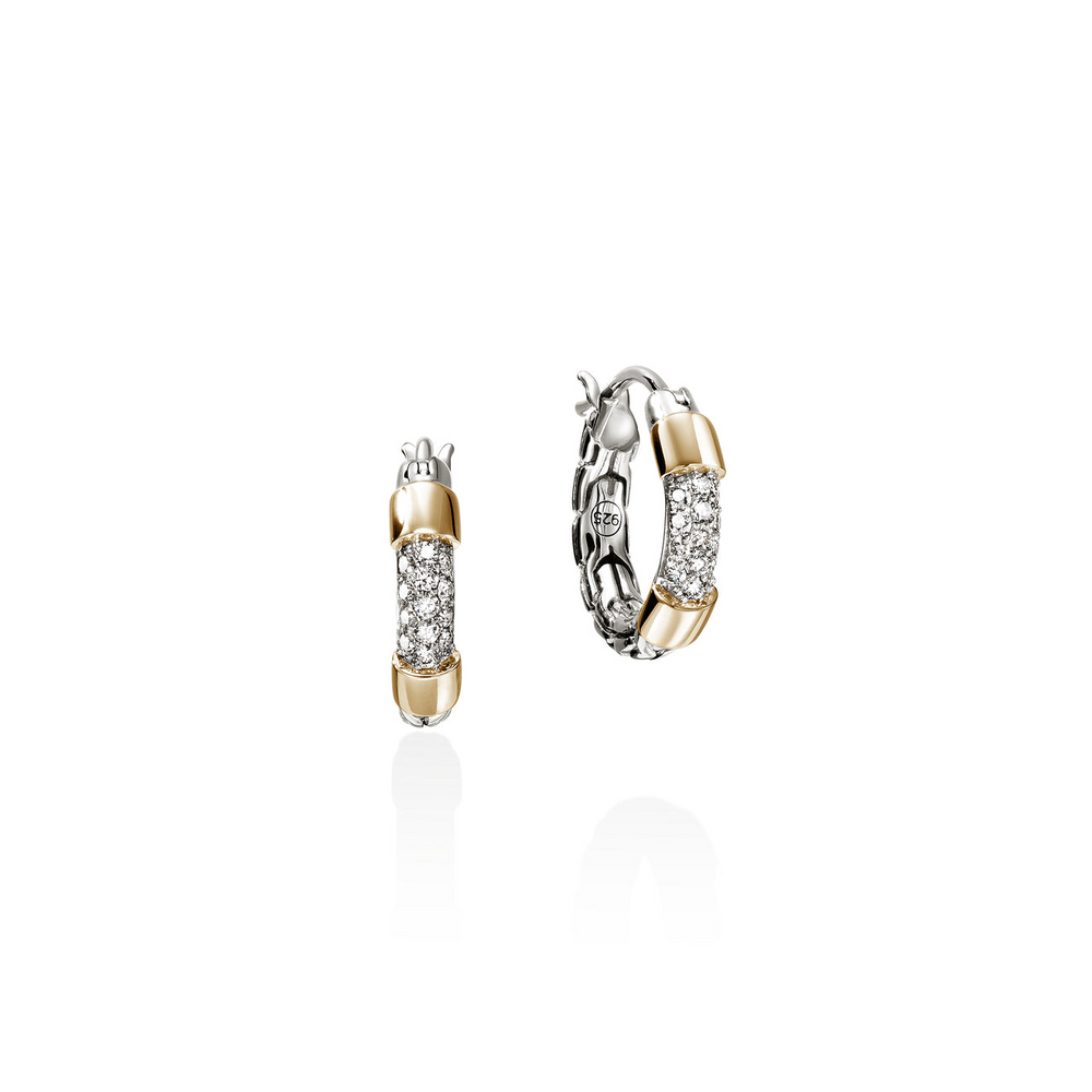 JH Essentials 14K Gold & Silver 0.20cttw Diamond Pave Hoop Earrings by John Hardy