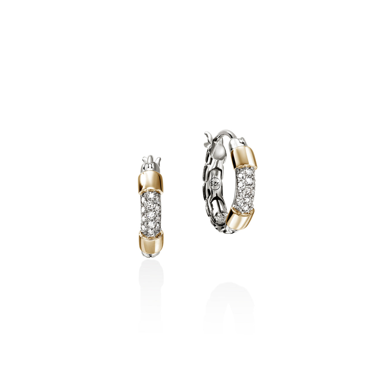JH Essentials 14K Gold & Silver 0.20cttw Diamond Pave Hoop Earrings by John Hardy