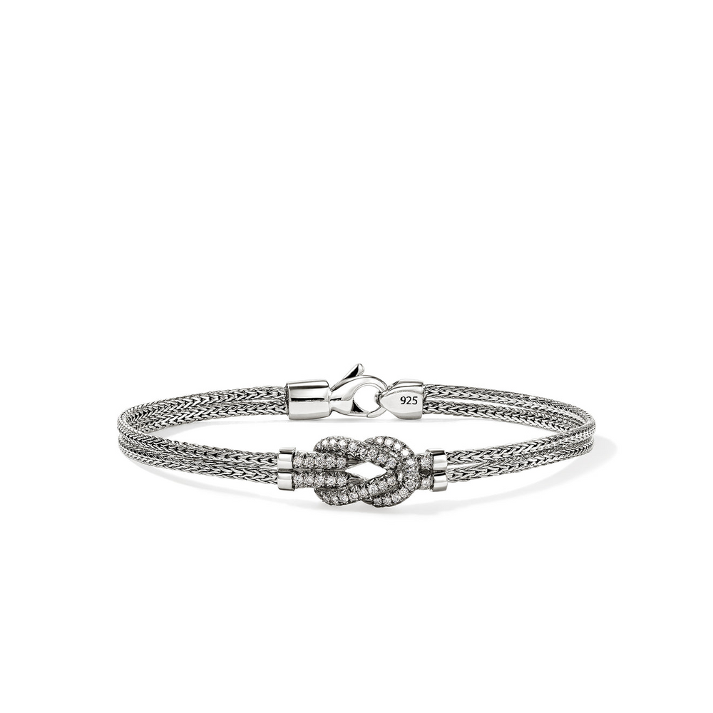 Love Knot Silver 0.30cttw Diamond Pave Station Chain Double Row Bracelet by John Hardy
