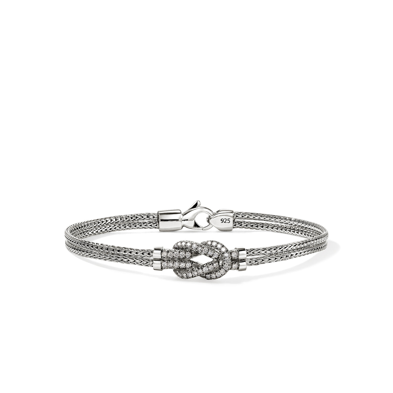 Love Knot Silver 0.30cttw Diamond Pave Station Chain Double Row Bracelet by John Hardy