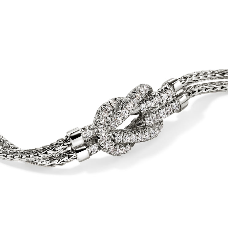 Love Knot Silver 0.30cttw Diamond Pave Station Chain Double Row Bracelet by John Hardy