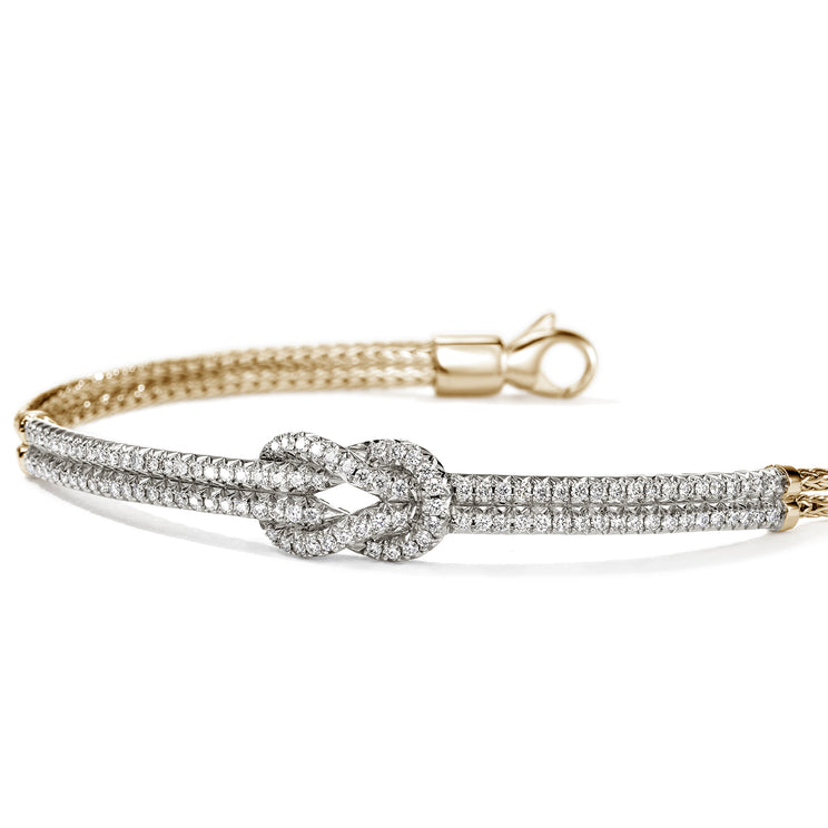 Love Knot 14K Gold Diamond Pave Station 3.6mm Chain Double Row Bracelet Sz UM by John Hardy