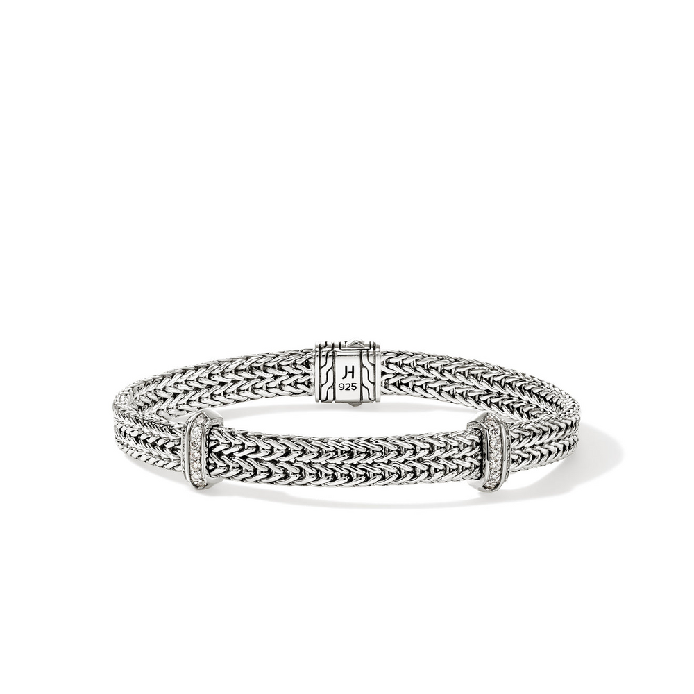 Icon Link Silver 0.33cttw Diamond Pave 6mm Flat Chain Bracelet Sz S by John Hardy