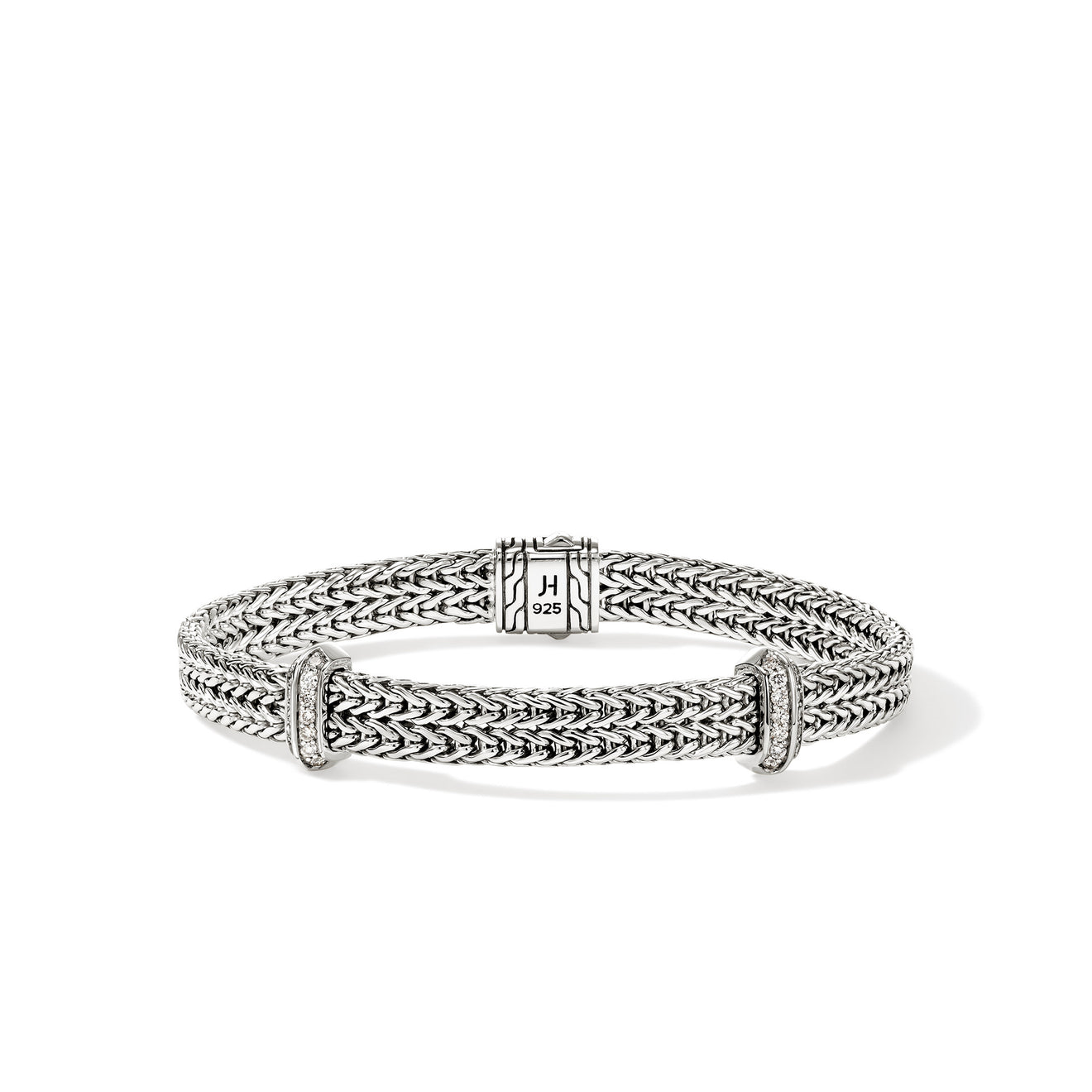 Icon Link Silver 0.33cttw Diamond Pave 6mm Flat Chain Bracelet Sz S by John Hardy