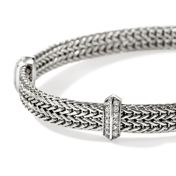 Icon Link Silver 0.33cttw Diamond Pave 6mm Flat Chain Bracelet Sz S by John Hardy