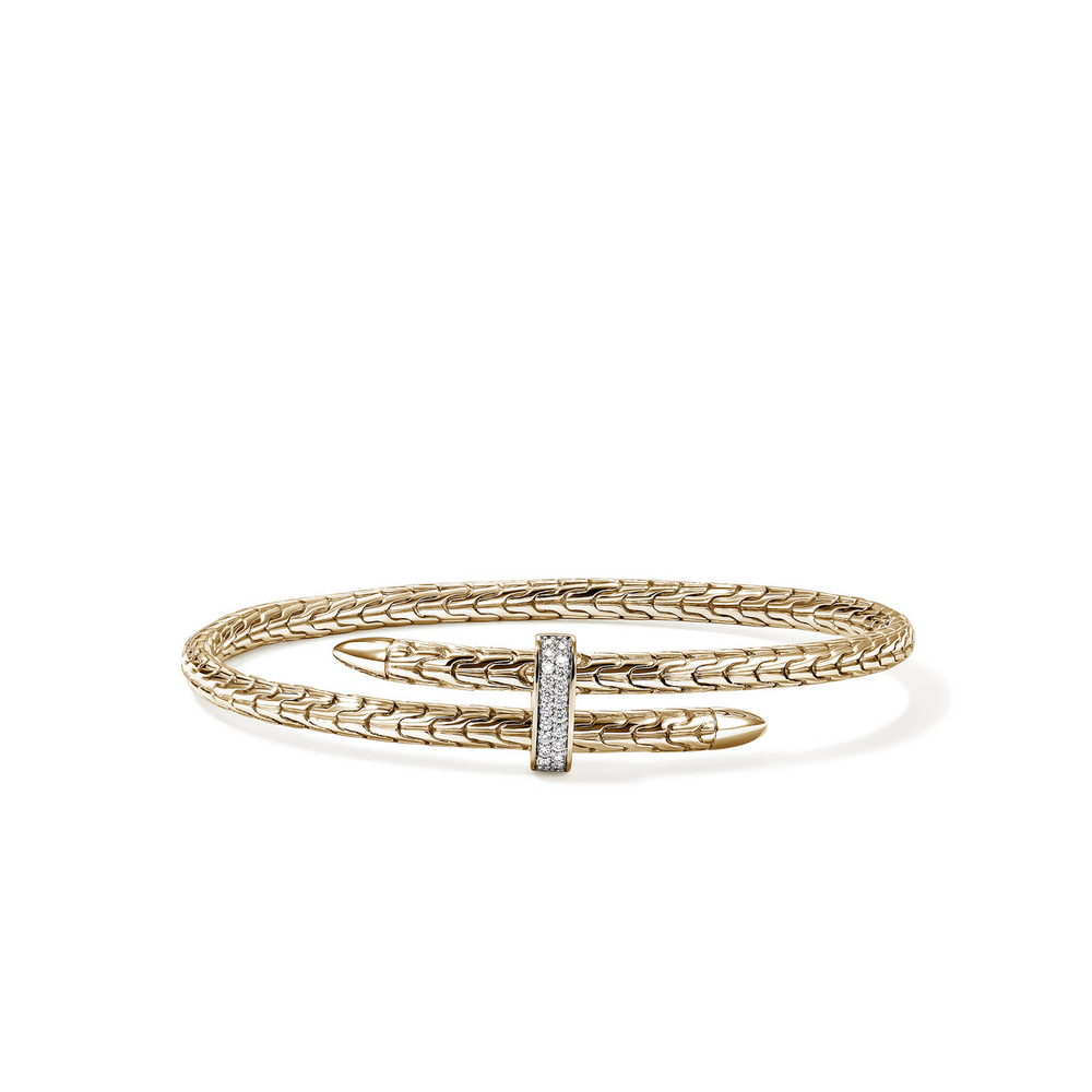 Spear 14K Gold 0.16cttw Diamond Pave Bypass 4mm Flex Cuff by John Hardy