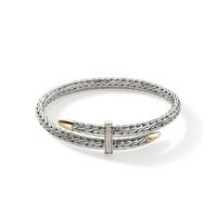 Spear 14K Gold & Silver 0.24cttw Diamond Pave Bypass Flex Cuff Sz M by John Hardy
